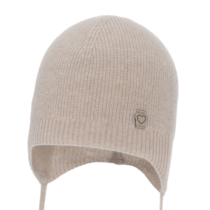 Meisjes herfst/lente muts, beige, met merinowol, met bindkoorden, Orida