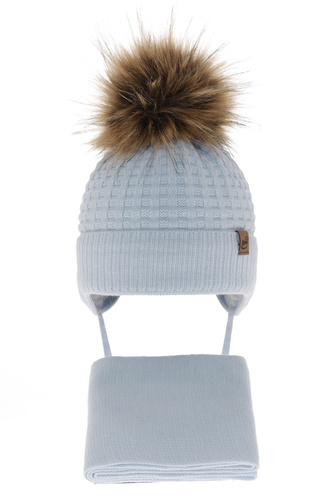 Ensemble d'hiver garçon: bonnet et écharpe, bleu clair, avec liens, Salem