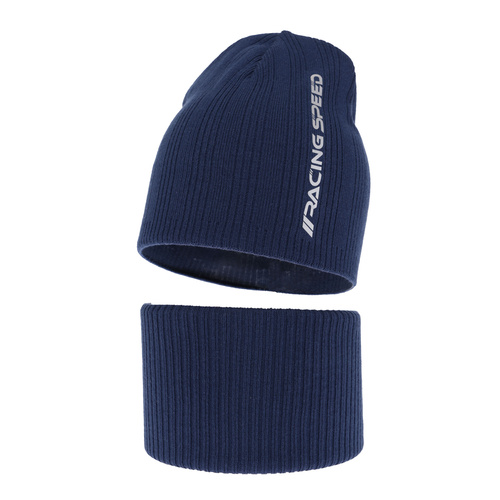 Ensemble automne/printemps garçon: bonnet et snood, met katoen, bleu marine, Kolorado