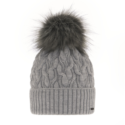 Bonnet d'hiver femme, gris, avec pompon, Deva