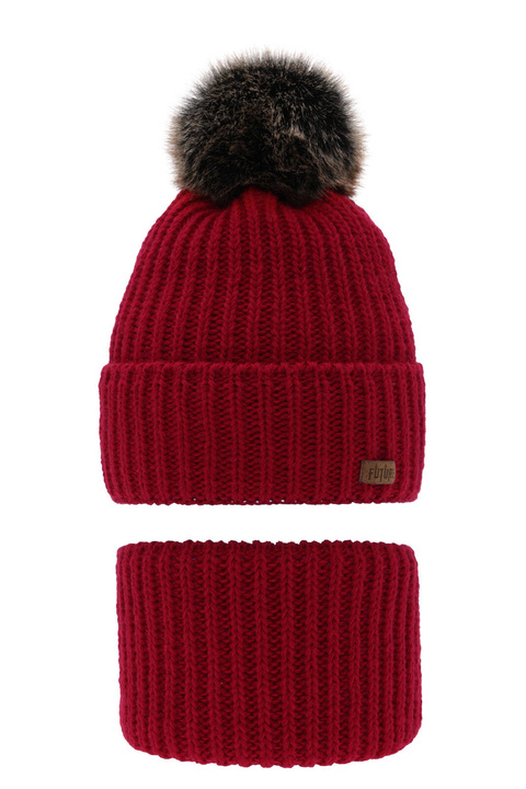 Ensemble d'hiver garçon: bonnet et snood, rouge, avec pompon, Wonder
