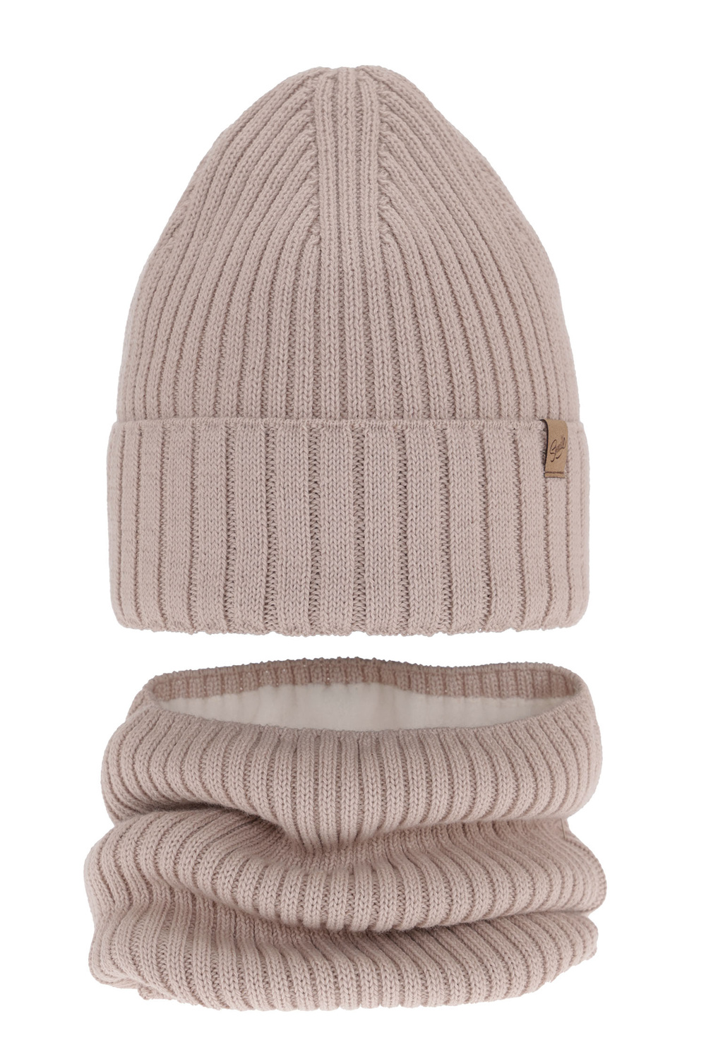 Ensemble d'hiver fille: bonnet et snood, beige, avec laine mérinos, Mesalia