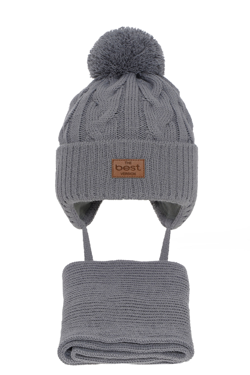 Jongens winter set muts en sjaal, grijs, met garen pompon, Remix