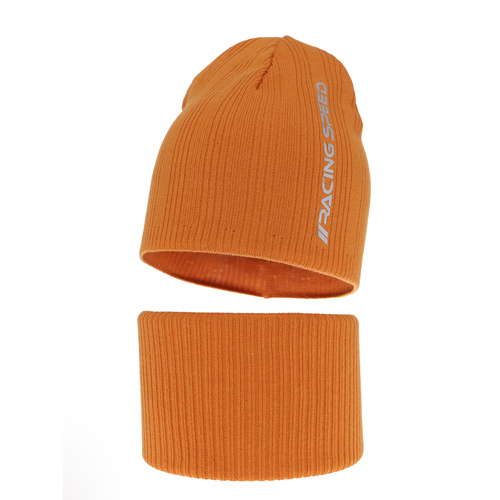 Ensemble automne/printemps garçon: bonnet et snood, met katoen, orange, Kolorado
