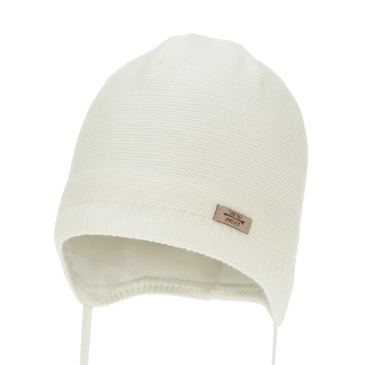 Meisjes herfst/lente muts, crème, met bindkoorden, Svenja