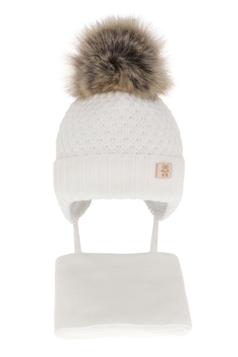Ensemble d'hiver garçon: bonnet et écharpe, blanc, avec pompon, avec liens, Norberto