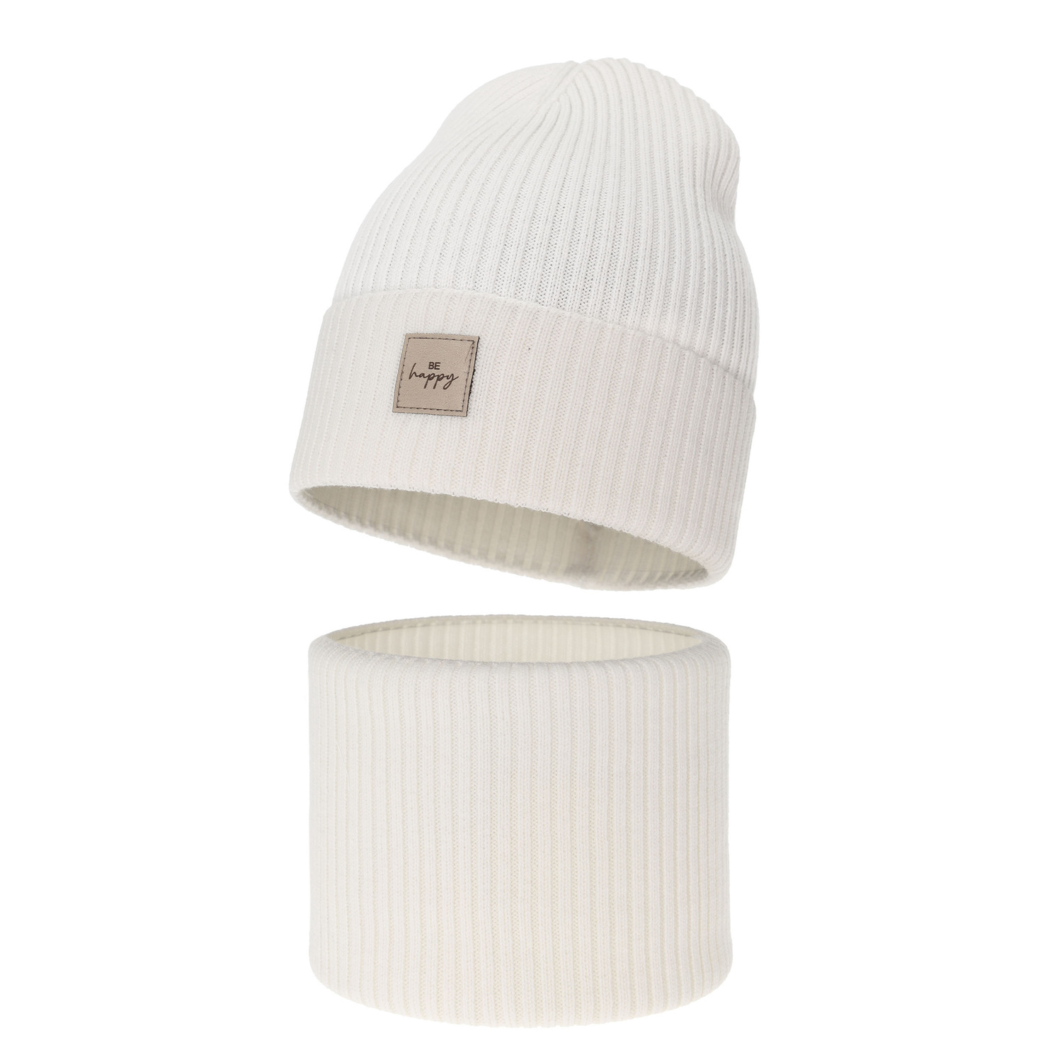 Ensemble automne/printemps fille: bonnet et snood, blanc, avec laine mérinos, Vanita