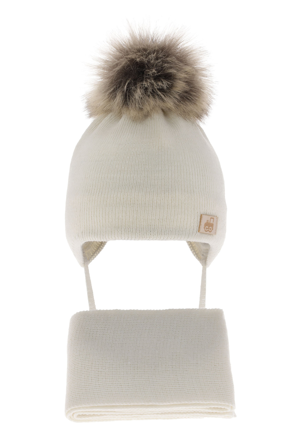 Ensemble d'hiver garçon: bonnet et écharpe, crème, avec laine mérinos, Anastazy