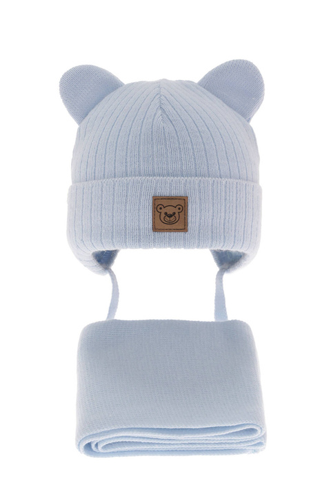 Ensemble d'hiver garçon: bonnet et écharpe, bleu clair, avec liens, Anthony