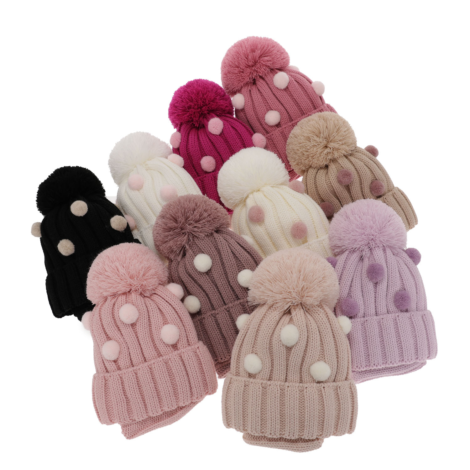 Ensemble d'hiver fille: bonnet et snood, noir, avec pompon, Hekate