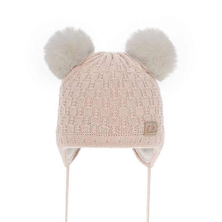 Meisjes wintermuts, beige, met garen pompon, Emila