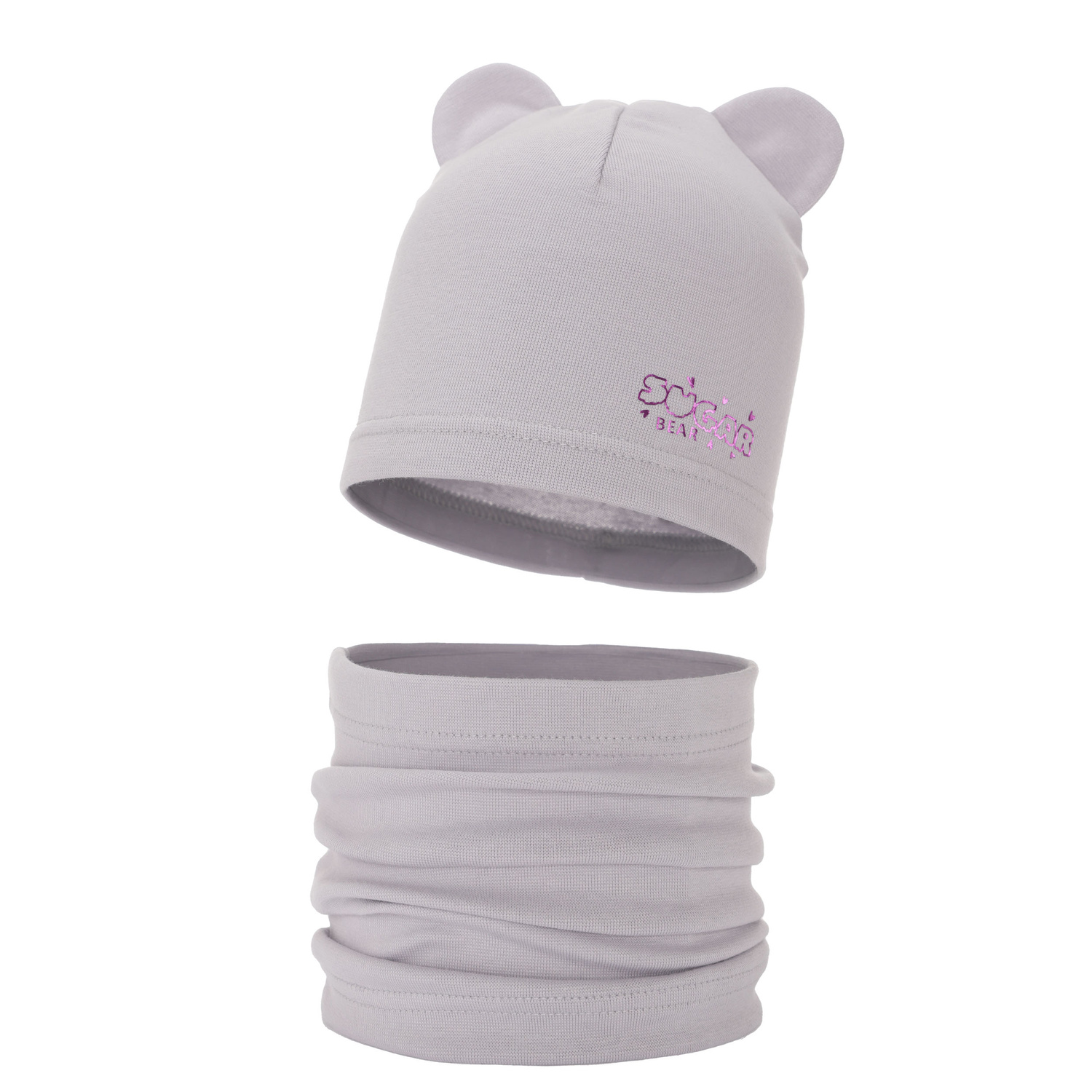 Ensemble automne/printemps fille: bonnet et snood, gris, en coton, Cyntia