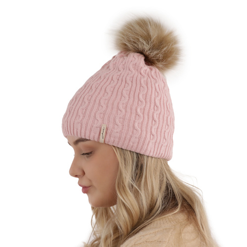 Dames wintermuts, camel, met garen pompon, Xena