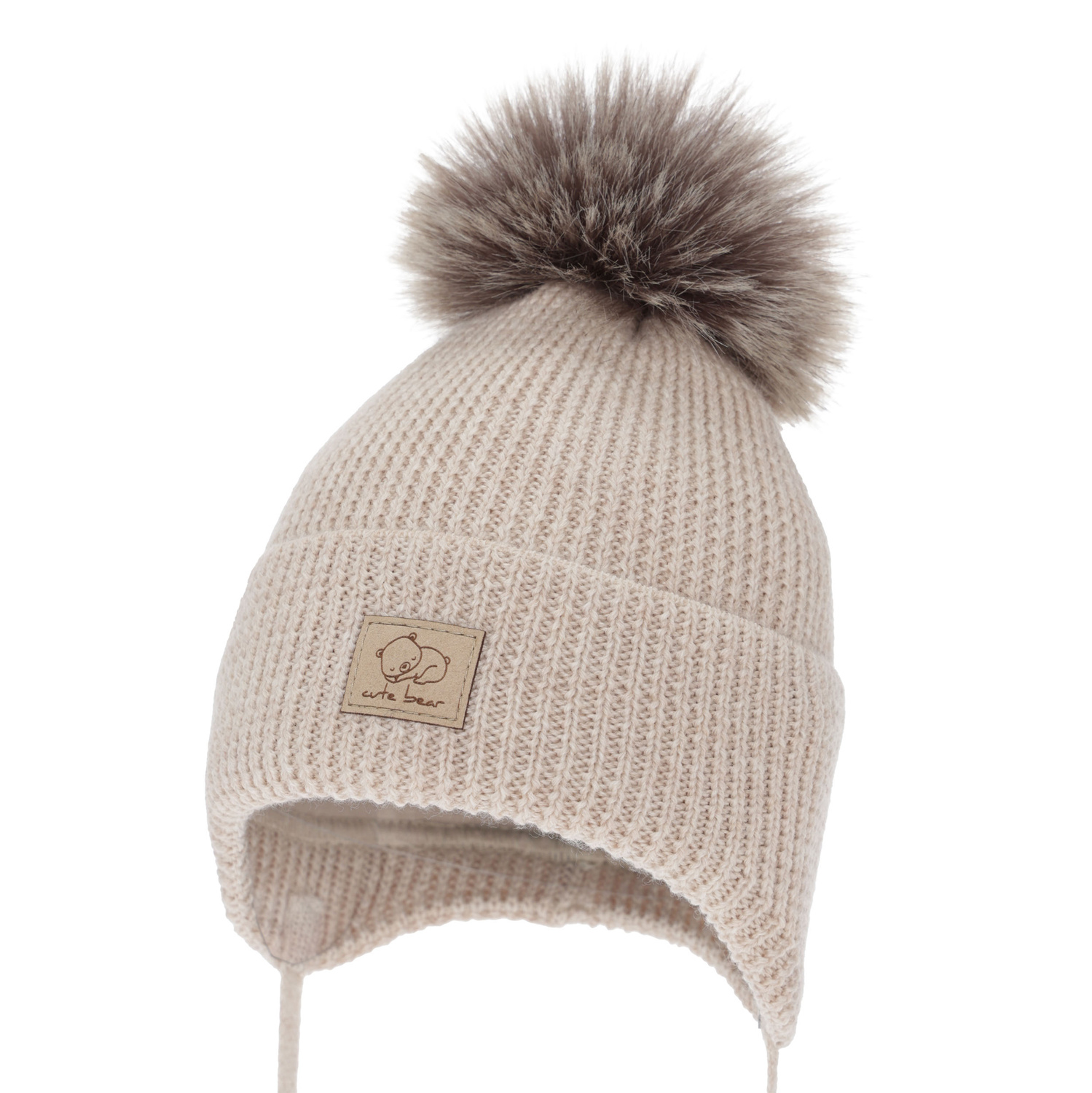 Jongens wintermuts, beige, wiązane, 100% Merino Wol, Jergen