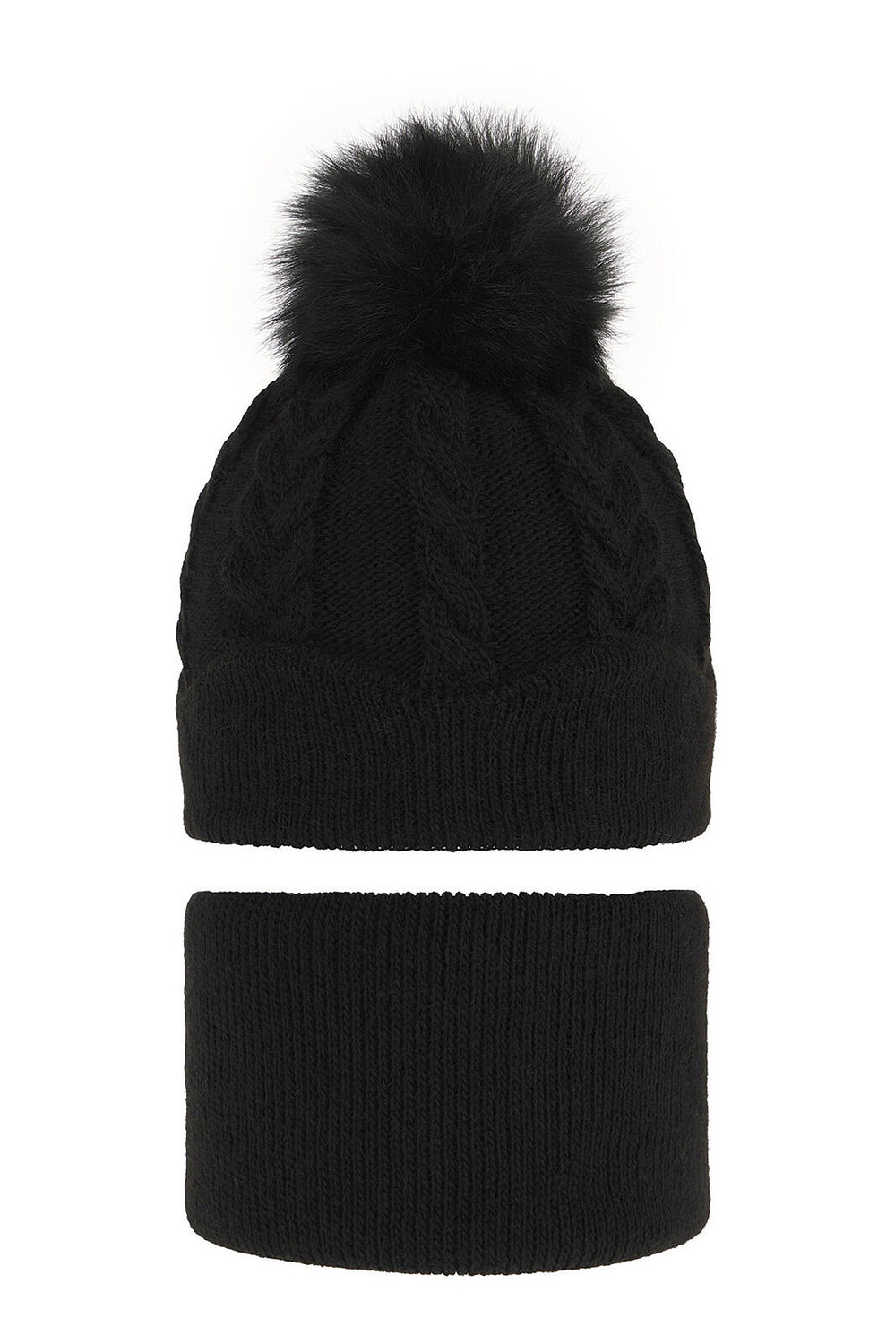 Ensemble d'hiver fille: bonnet et snood, noir, avec pompon, Etula