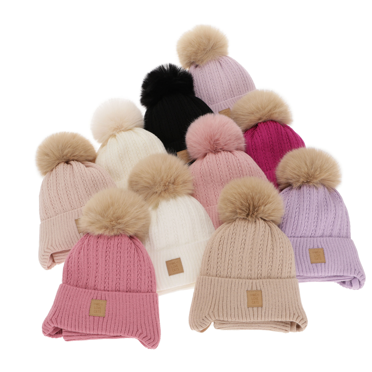 Ensemble d'hiver fille: bonnet et snood, rose clair, avec pompon, Betty