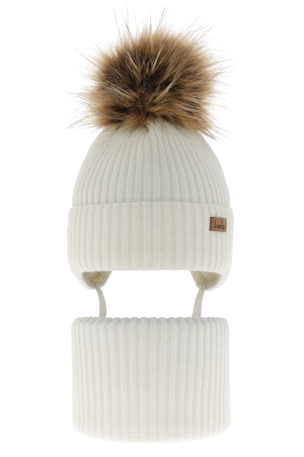 Ensemble d'hiver garçon: bonnet et snood, crème, avec pompon, Bergo