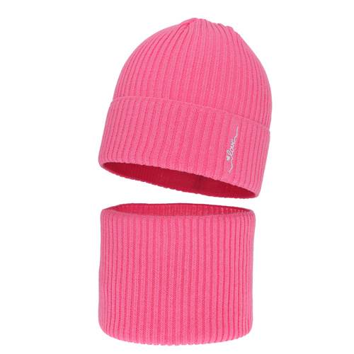 Ensemble automne/printemps fille: bonnet et snood, met katoen, violet, Elvara