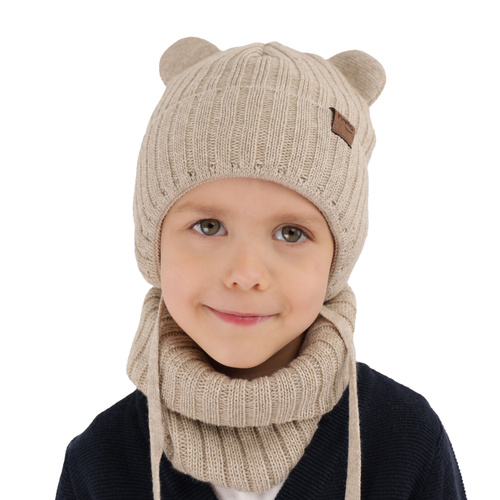 Ensemble d'hiver garçon: bonnet et snood, gris, avec liens, Ferven