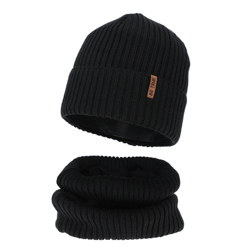 Jongens winter set (muts en buissjaal), zwart, met merinowol, Colton