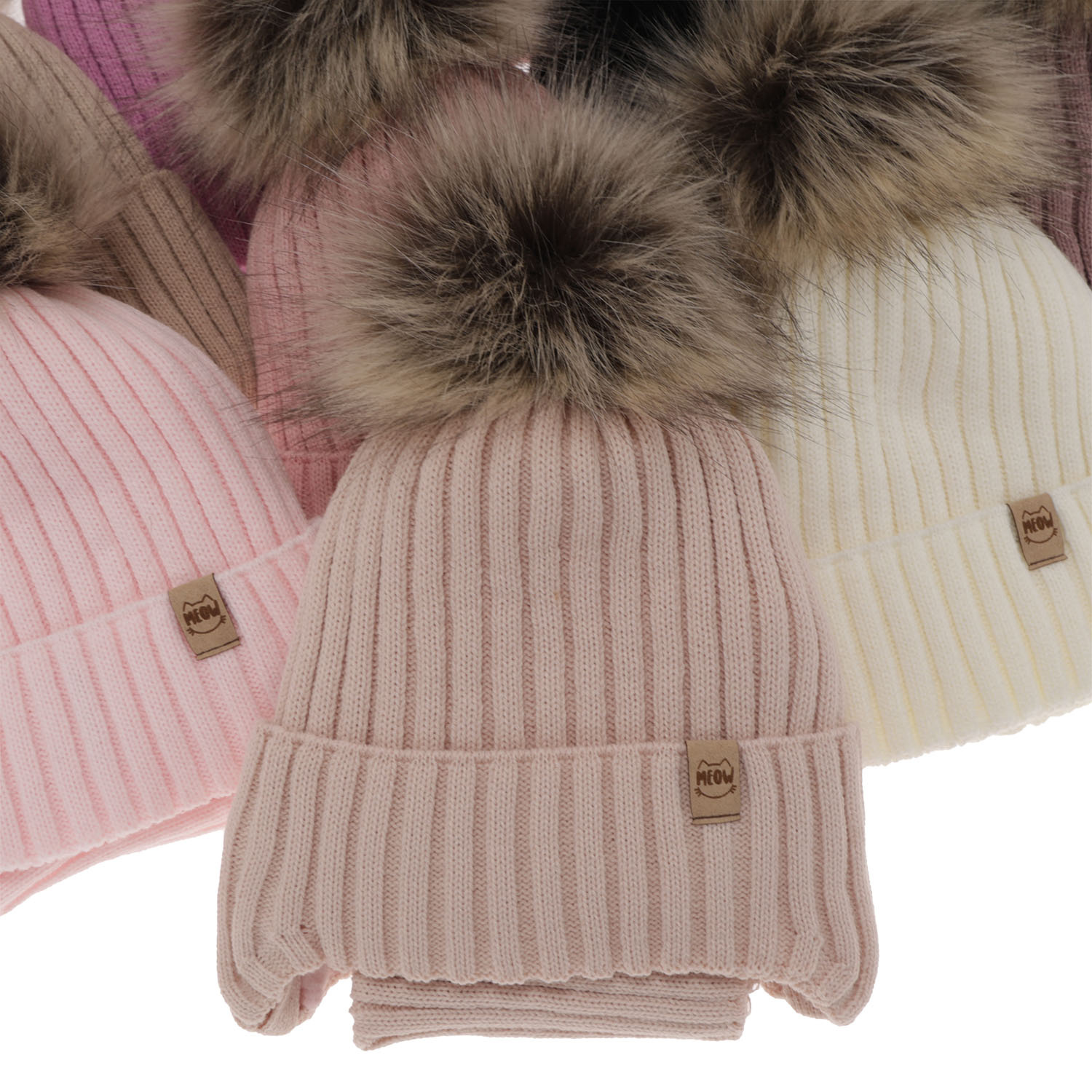 Ensemble d'hiver fille: bonnet et snood, beige, avec pompon, Louisa