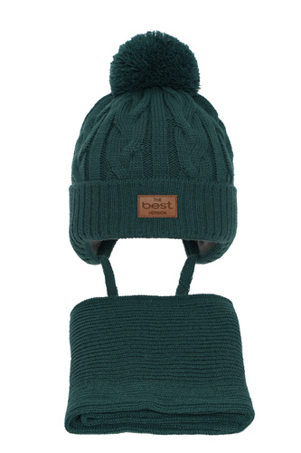 Jongens winter set muts en sjaal, groen, met garen pompon, Remix