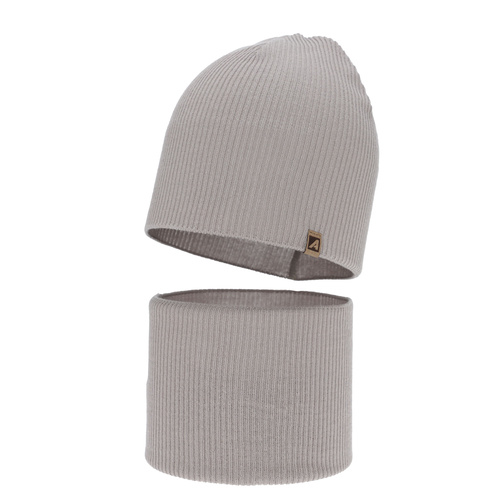 Jongens herfst/lente set: muts en buissjaal, met katoen, beige, Lucer