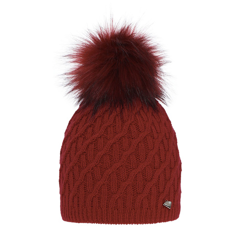 Dames wintermuts, rood, met garen pompon, Kaskada