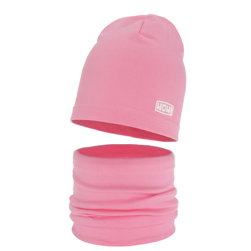 Ensemble automne/printemps fille: bonnet et snood, rose, en coton, Friza