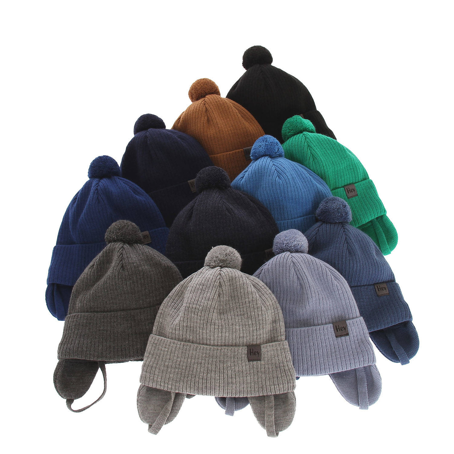 Bonnet automne/printemps garçon, bleu, avec pompon, avec liens, Axel