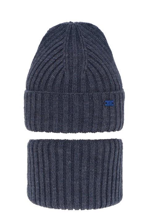 Jongens winter set muts en sjaal, jeansowy, Zeno