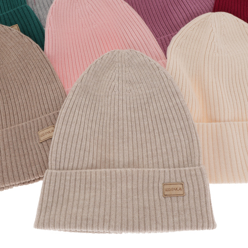 Bonnet d'hiver femme, hiver, beige foncé, 100% Laine Mérinos Extrafine, Sophie