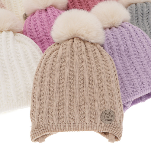 Ensemble d'hiver fille: bonnet et snood, noir, avec pompon, Kenta