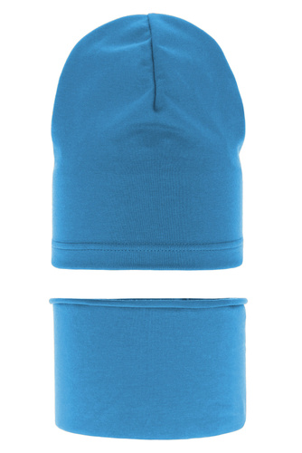 Jongens herfst/lente set muts en sjaal, blauw, katoenen, Hazel