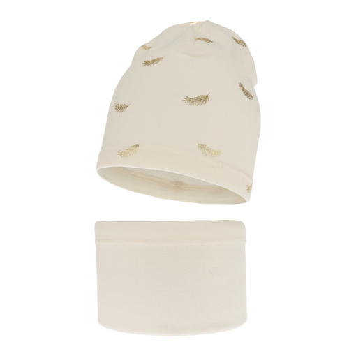 Ensemble automne/printemps fille: bonnet et snood, crème, en coton, Florena