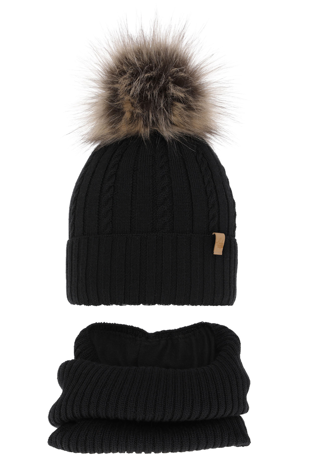 Ensemble d'hiver fille: bonnet et snood, noir, avec laine mérinos, Mirabel