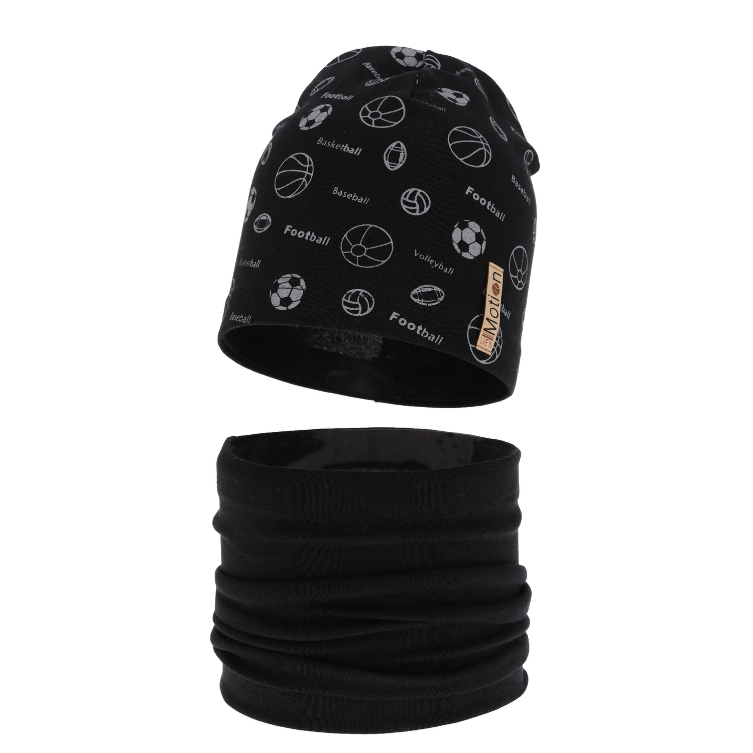 Ensemble automne/printemps garçon: bonnet et snood, noir, en coton, Paolo