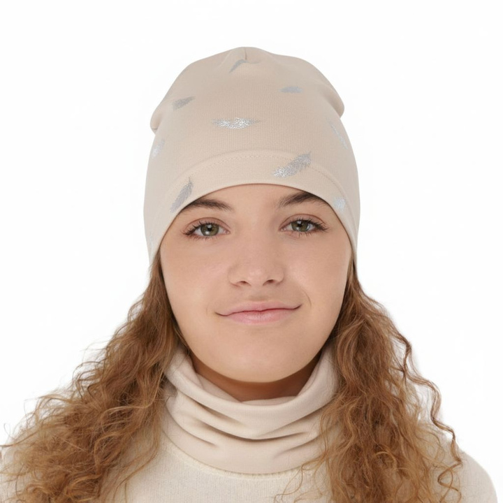 Ensemble automne/printemps fille: bonnet et snood, beige, en coton, Florena
