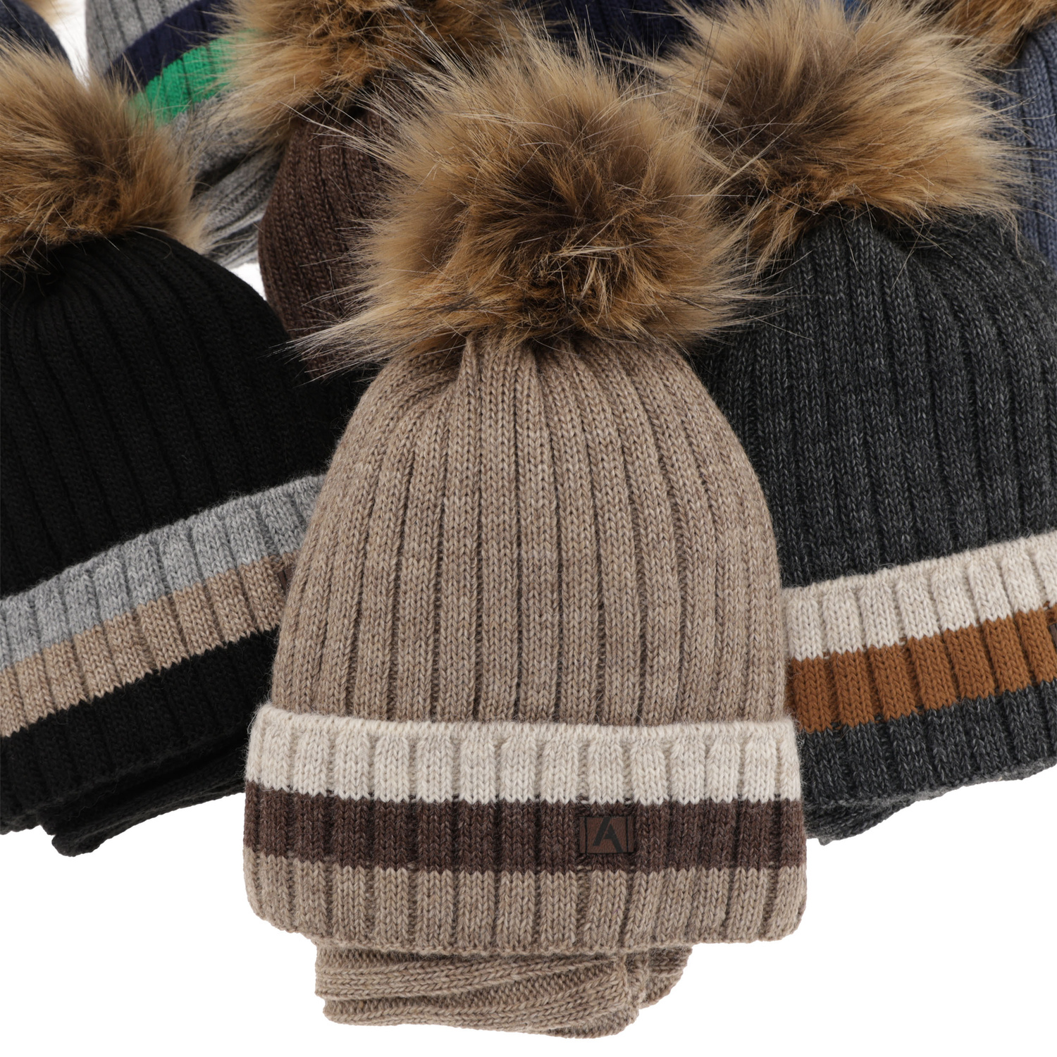 Ensemble d'hiver garçon: bonnet et snood, noir, avec pompon, doublé de polaire, Beno