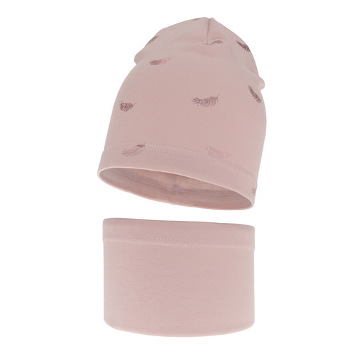 Ensemble automne/printemps fille: bonnet et snood, rose, en coton, Florena