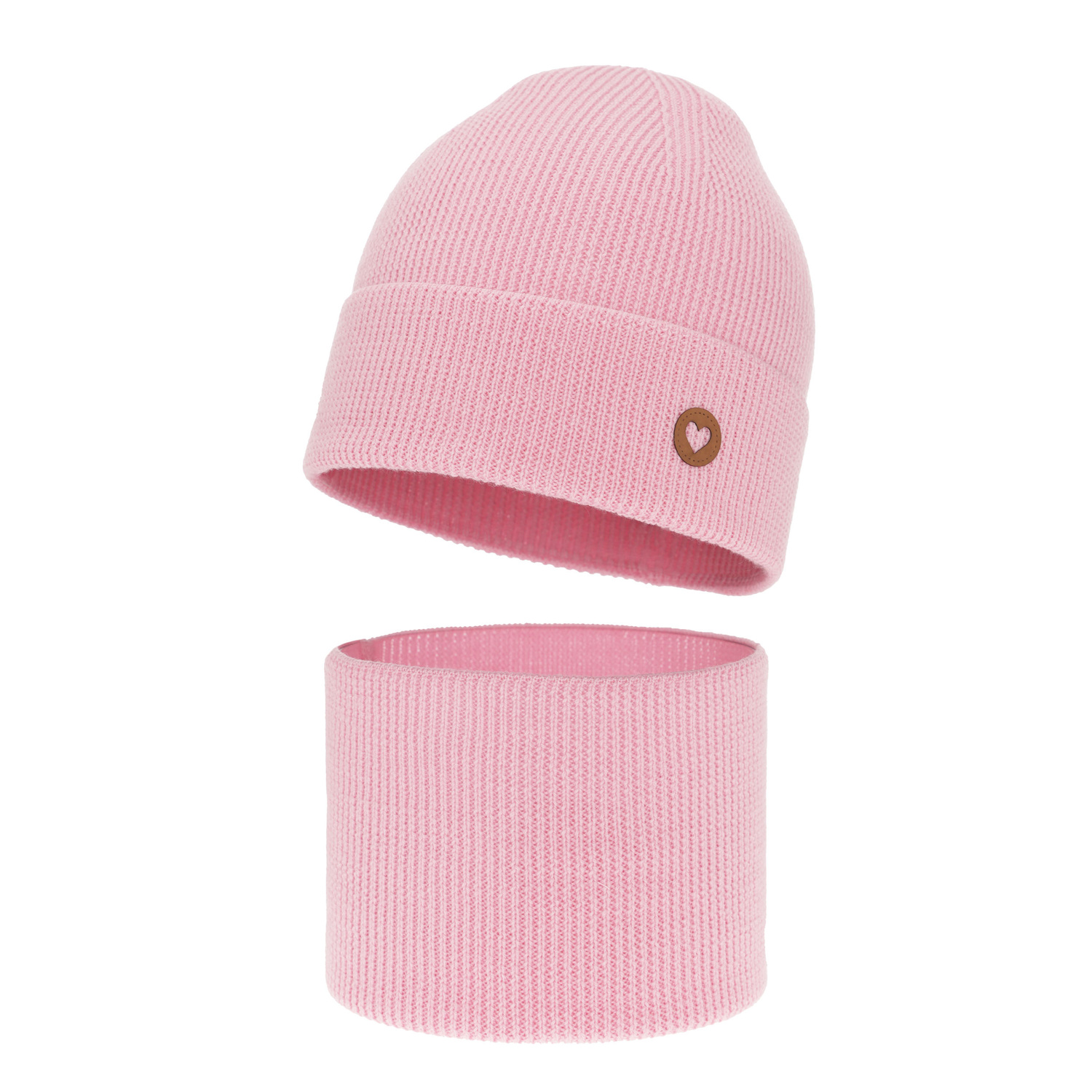 Ensemble automne/printemps fille: bonnet et snood, rose, avec laine mérinos, Brook