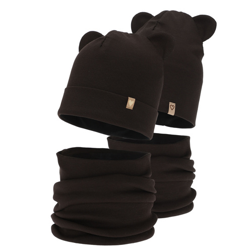Meisjes herfst/lente set (muts en buissjaal), donkerbruin, katoenen, Luminia
