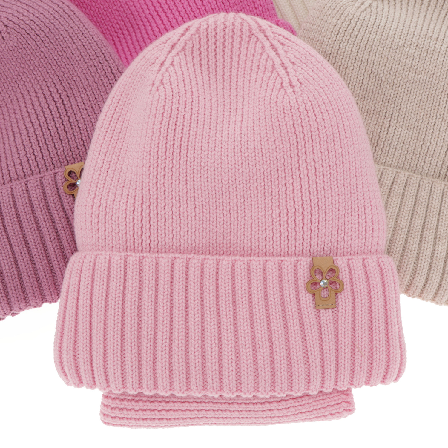 Ensemble d'hiver fille: bonnet et snood, beige, avec laine mérinos, Nelita