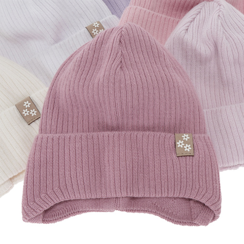 Meisjes herfst/lente muts, roze, katoenen, met bindkoorden, Lunara