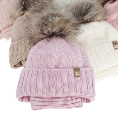 Meisjes winter set: muts en buissjaal, zwart, met pompon, Primula