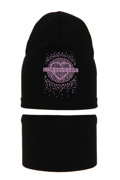 Meisjes herfst/lente set muts en buissjaal, zwart, Gevoerd met katoen, Esmeralda