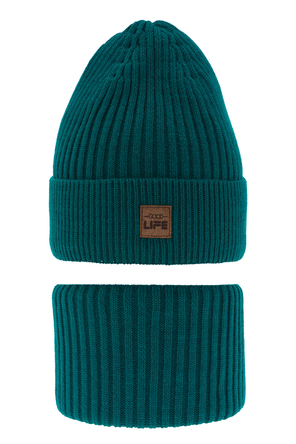 Ensemble d'hiver garçon: bonnet et snood, vert émeraude, Basilio