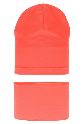 Meisjes herfst/lente set muts en buissjaal, koraal, katoenen, Hazelka