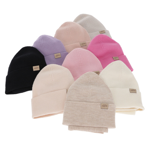 Meisjes herfst/lente set (muts en buissjaal), lichtroze, 100% Merino Wol, Magenta