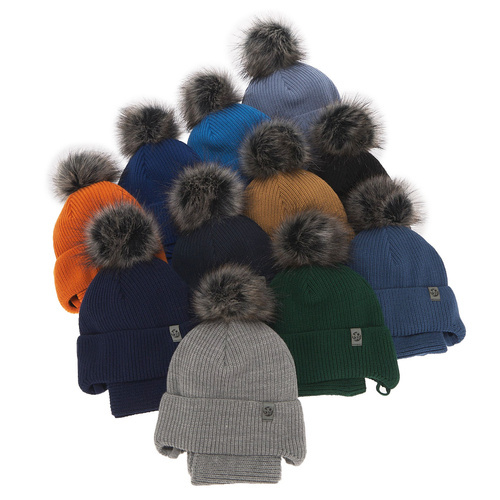 Ensemble d'hiver garçon: bonnet et snood, bleu clair, avec liens, avec pompon, Honed